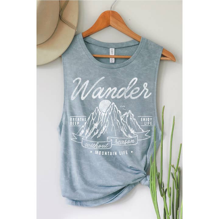 WANDER BREATH DEEP ENJOY LIFE MINERAL GRAPHIC TANK TOP for wholesale by HRTandLUV