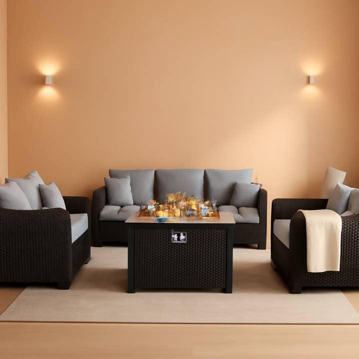 5-Piece Outdoor Patio Furniture Set With 60000 BTU Fire Pit Light Grey for wholesale by ShipItFurniture