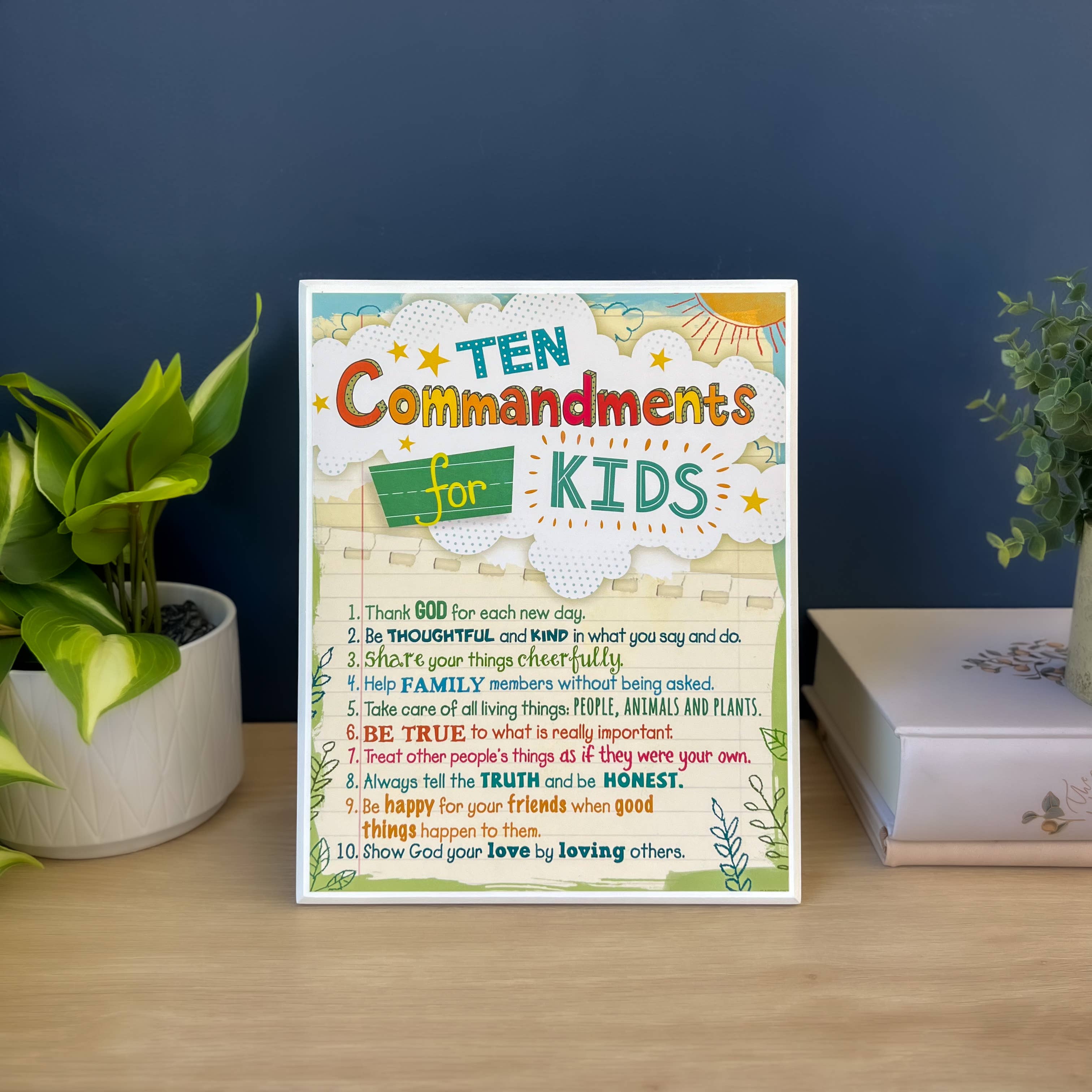 Abbey + CA Gift - Vente Plaque murale - Plaque des dix commandements pour enfants