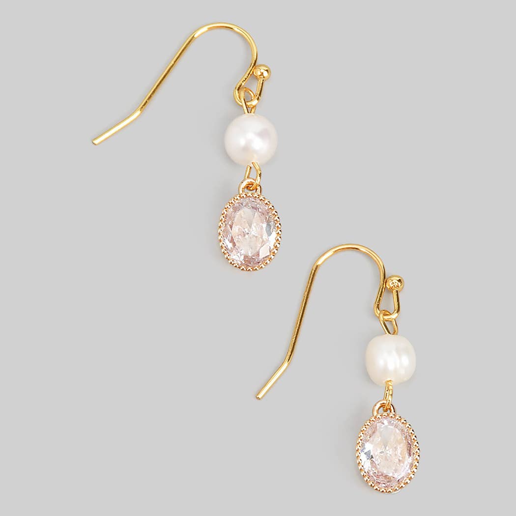 GOLD ORGANIC PEARL AND CZ CHARM DROP EARRINGS for wholesale on Faire0