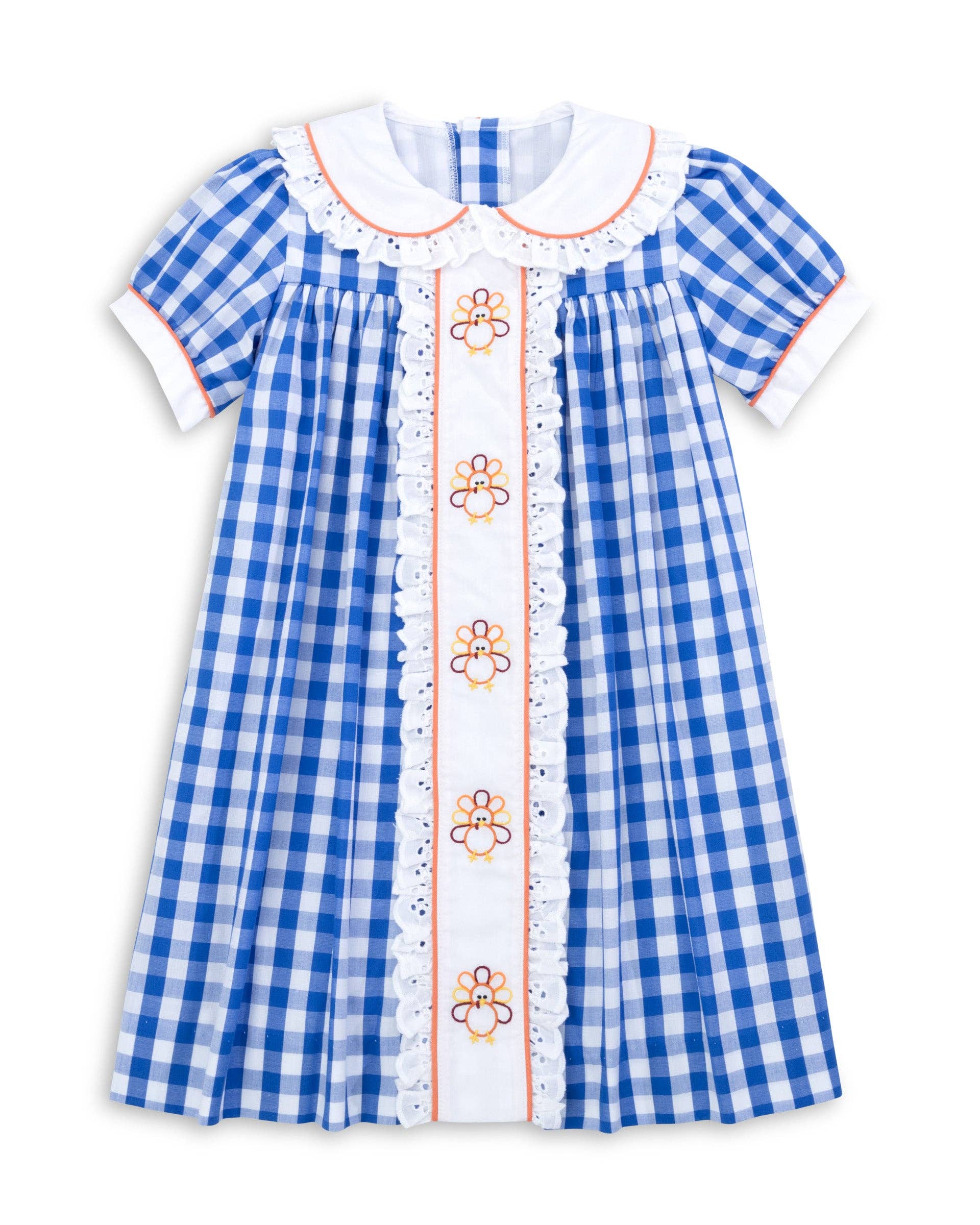 Posh Pickle – Großhandel Kleid – Kinder – Thankful Gingham-A-Linien-Kleid mit Truthahnstickerei, marineblau8