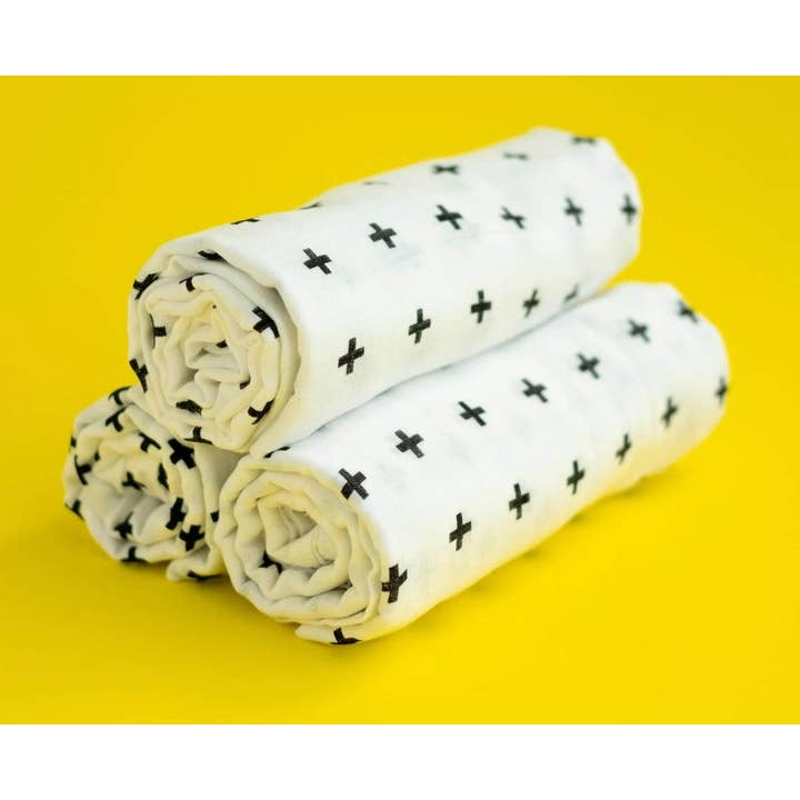 Muslin Square Baby Burp Cloth - Set of 3 - Minimal Sensory Black White for wholesale by GEOPLE HOME & BABY