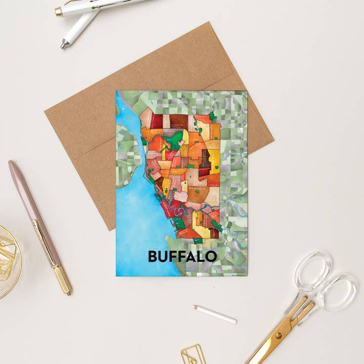 Terratorie Maps + Goods - Wholesale Everyday Greeting Card - Buffalo Neighborhoods Map Art Greeting Card