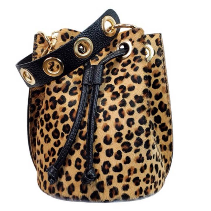 MODARNO - Vendita all'ingrosso Tracolla - Donna - Modarno Borsetta a secchiello con dettagli circolari Cavallino 17x16x20cm