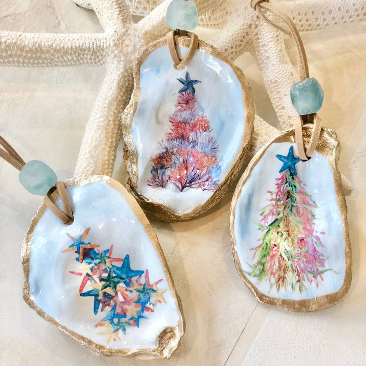 Coast and Cork - Wholesale Ornament - Coastal Christmas Tree Ornament - Oyster Shell