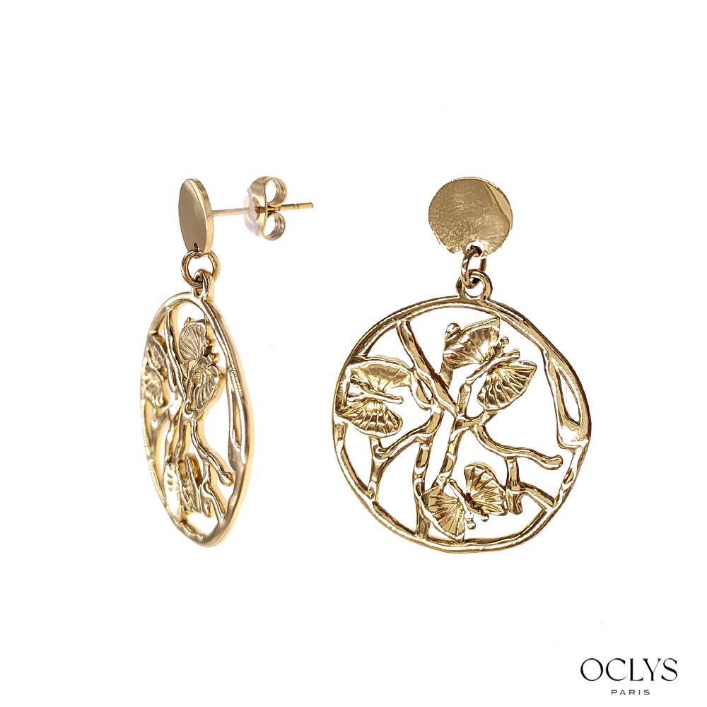 Oclys - Wholesale Dangle Earrings - Round earrings in gold stainless steel Wiki0