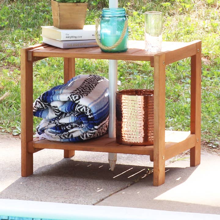 20.5 in Meranti Square Patio Side Table with Umbrella Hole for wholesale by Sunnydaze Decor