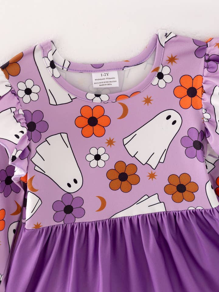 Rylee Faith Designs - Wholesale Dress - Kids - Girls Fall Halloween Ghost Pumpkin Print Long Sleeve Dress