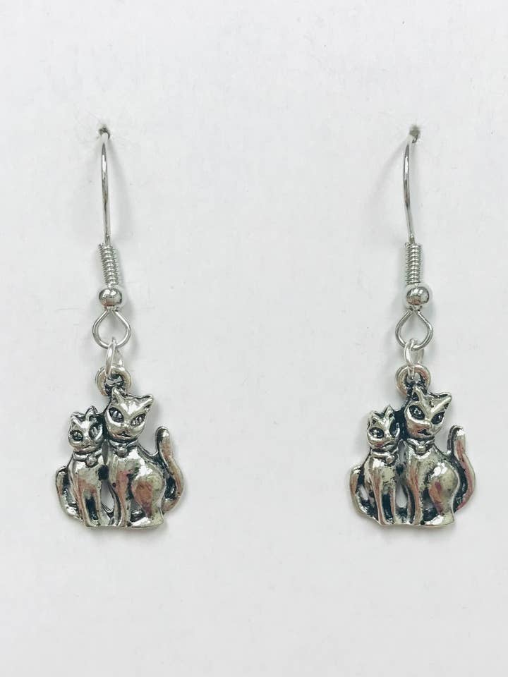 Silver Twin Cat Earrings for wholesale by SimpleNGreat