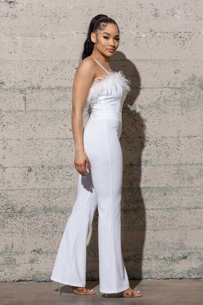 Melrose with Love - Vente Combinaison – femme - COMBINAISON EN CRÊPE À BAS CLOCHE AVEC PLUMES9