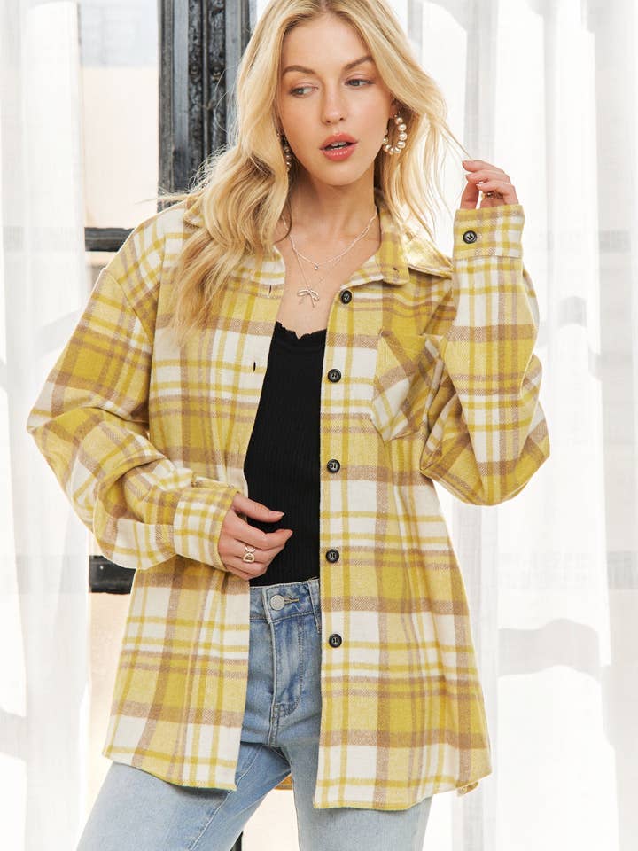CEJ2586D - PLAID FLANNEL SKJORTEJAKKE MED LANGE ÆRMER for engroshandel hos ADORA LA