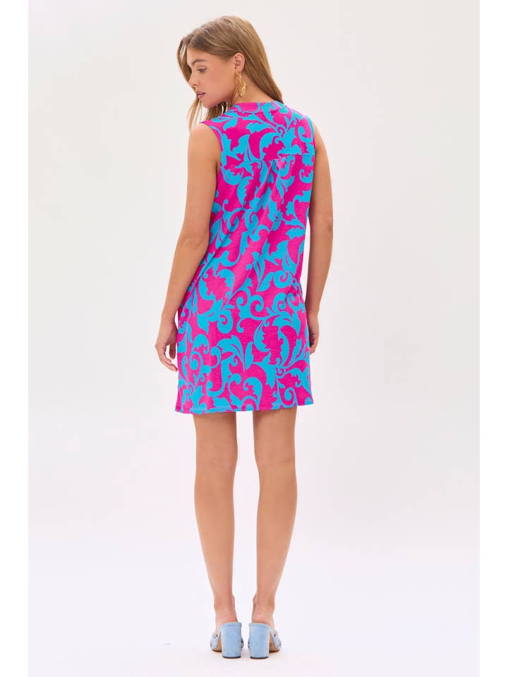 Magenta Teal Mandarin Collar Tank Dress for wholesale on Faire