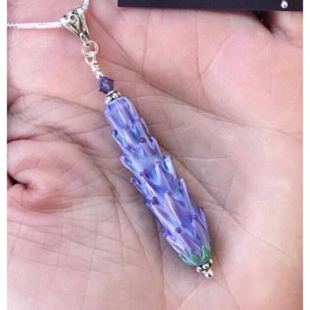 Lavender Beads - Vendita all'ingrosso Collana con ciondolo/pendaglio - Ciondolo lungo con perline di vetro color lavanda su catenina in argento da 61 cm, grande3