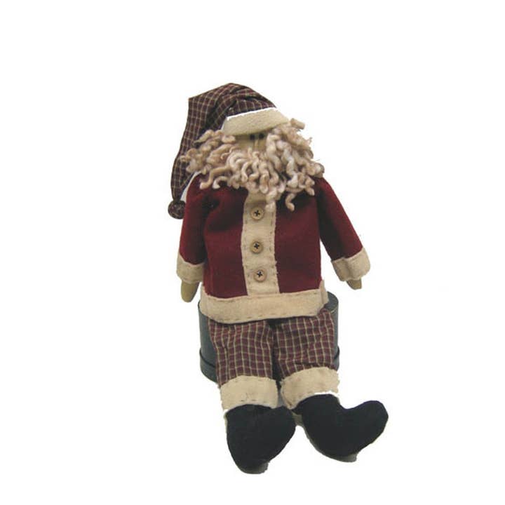 Sitting Fabric "Olde World" Santa with Tea-dyed Wiry Beard, Red Coat and Checkered Fabric Pointed Hat and Pants - 18" Tall (Standing) for wholesale by Birch Maison