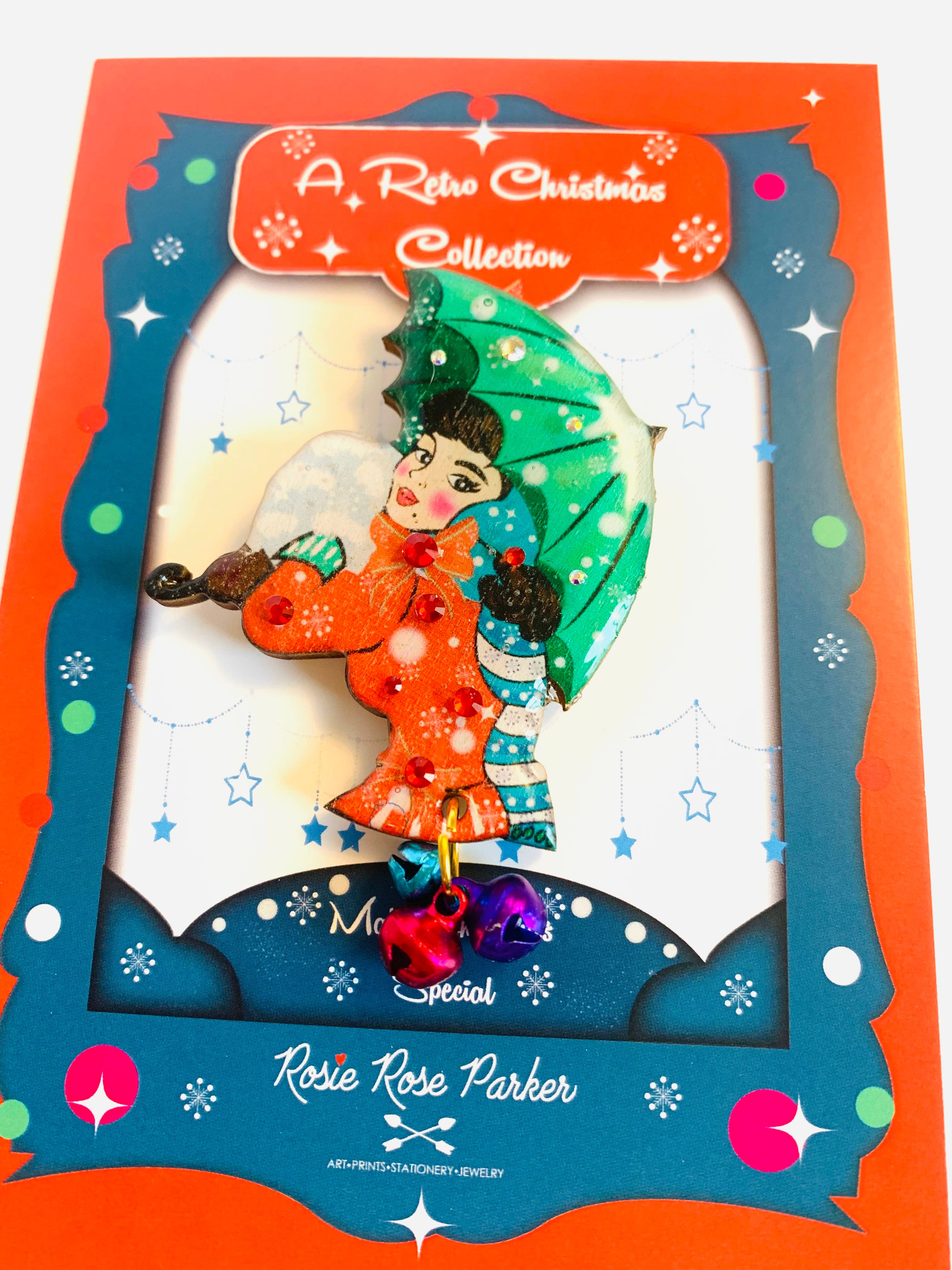 Rosie Rose Parker - Wholesale Brooch - Winter umbrella Christmas brooch Christmas jewellery festive7