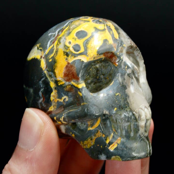 Crâne en cristal sculpté en jaspe de bourdon de 2,4 pouces et 153 g, Indonésie pour la vente par Caspar Curiosities