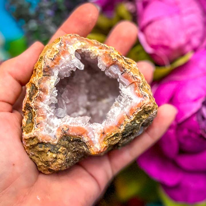 Mandala Gems - Wholesale Spiritual Stone/Crystal - Large Pink Red Grey Raw Chalcedony Geodes7