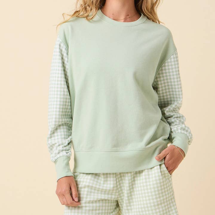 Gingham Sweatshirt - Sage for wholesale by Lauren James