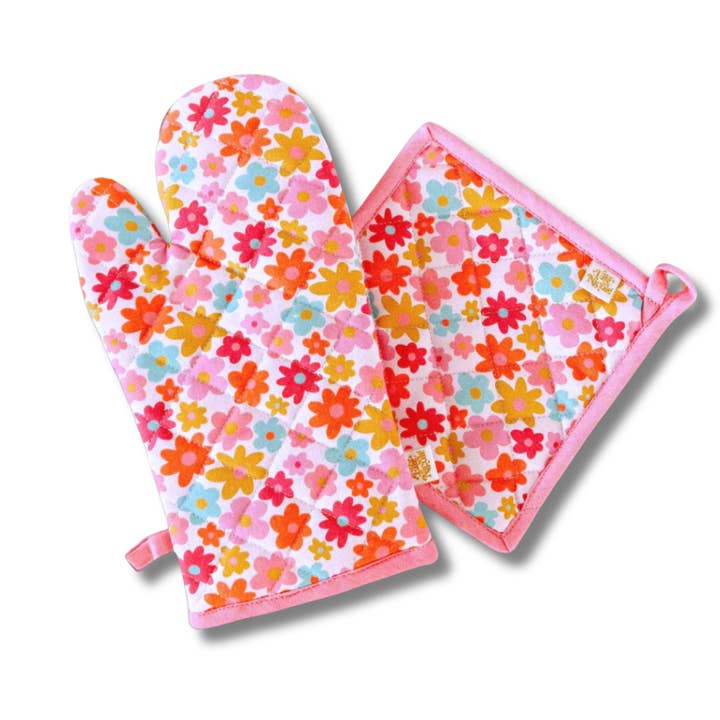 Oven Mitt + Pot holder Set - Retro Floral - Kitchen for wholesale by Elle Nicole