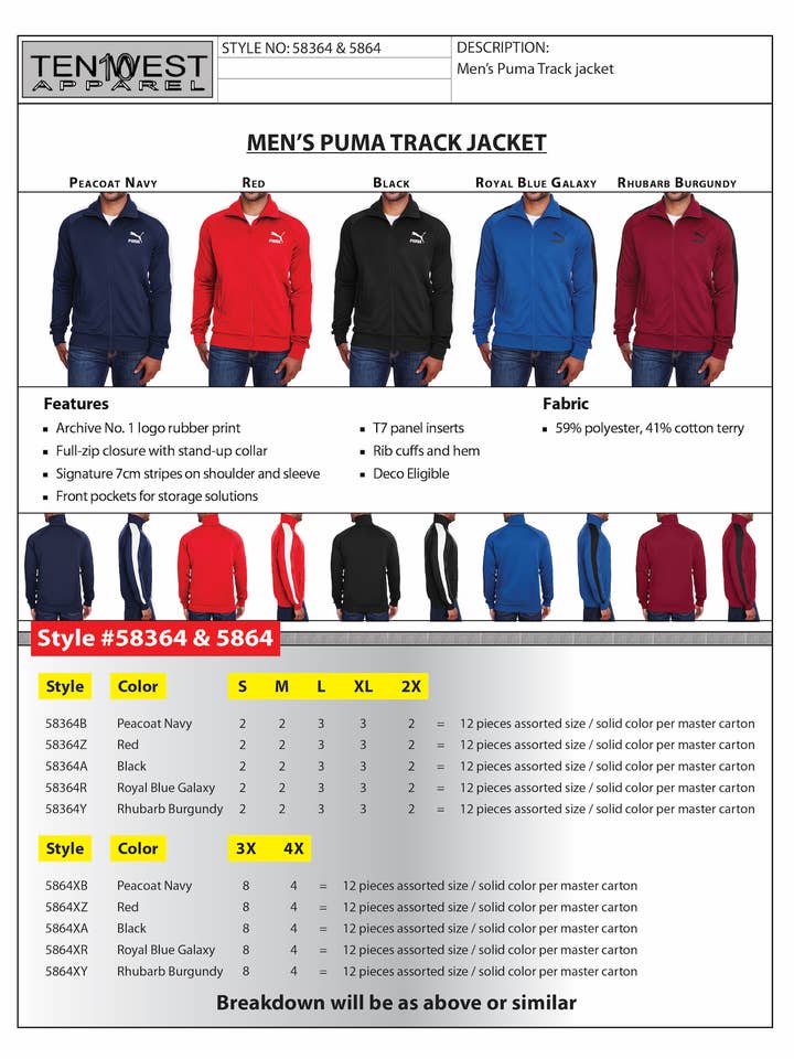 Herr puma träningsjacka Royal för wholesale av Ten West Apparel