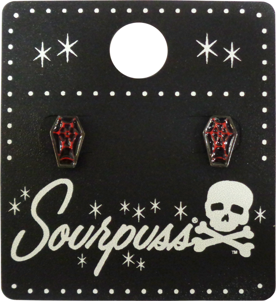 Square Deal Recordings & Supplies - Wholesale Stud/Post Earrings - Earrings - Sourpuss -  Red And Black Coffin1