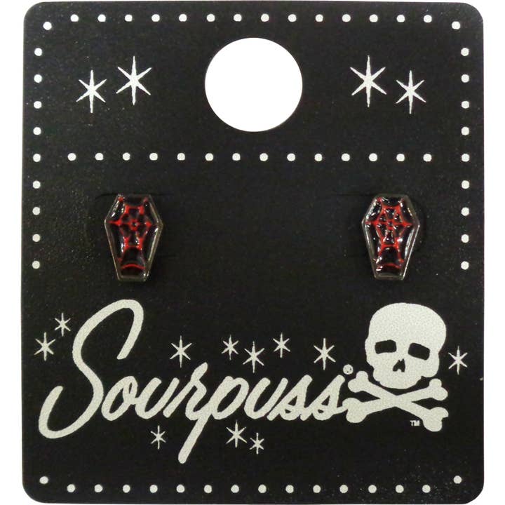 Square Deal Recordings & Supplies - Wholesale Stud/Post Earrings - Earrings - Sourpuss - Red And Black Coffin1