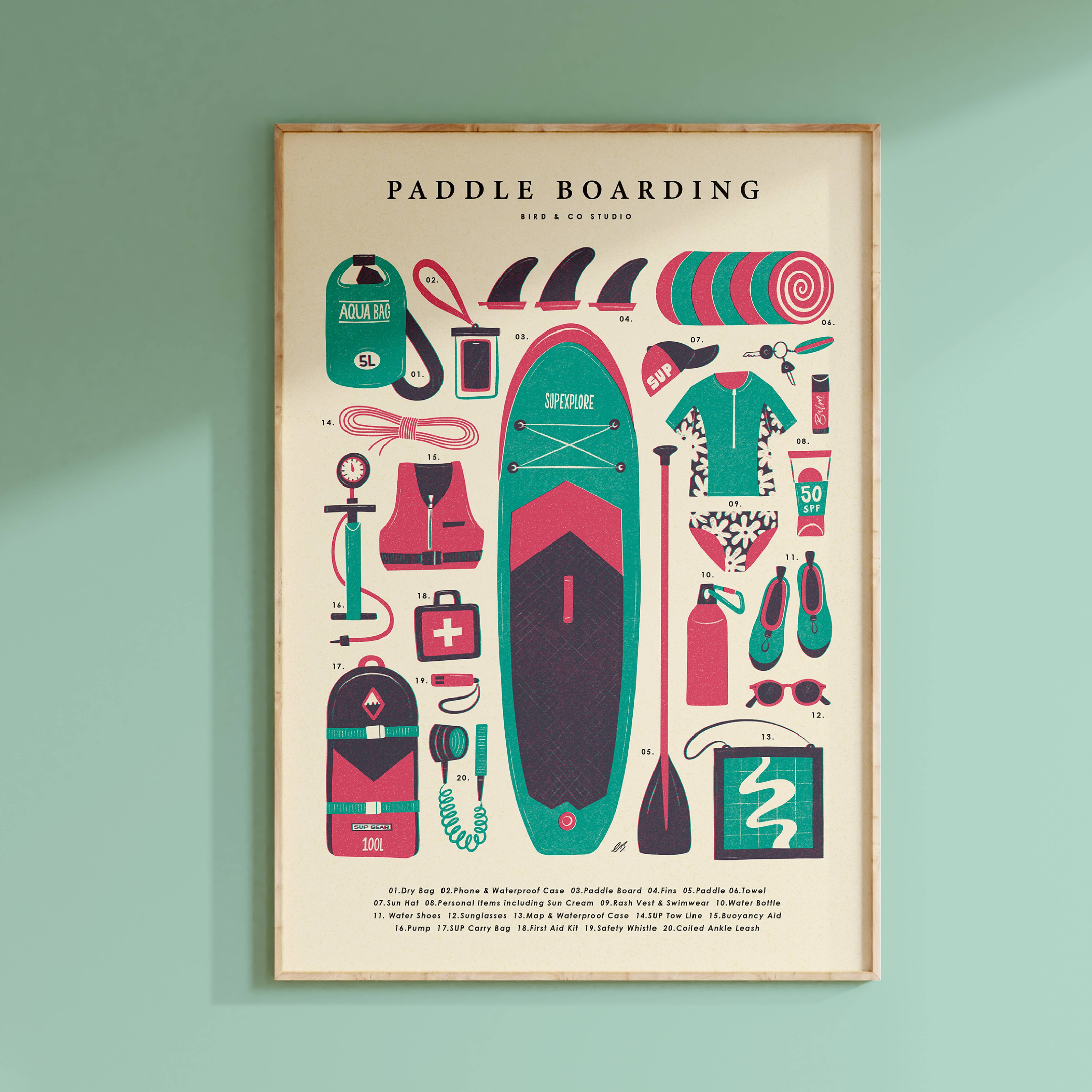 Bird & Co Studio - Wholesale Art Print - Paddle Boarding Kit | Retro Water Sport Adventure Art Print1