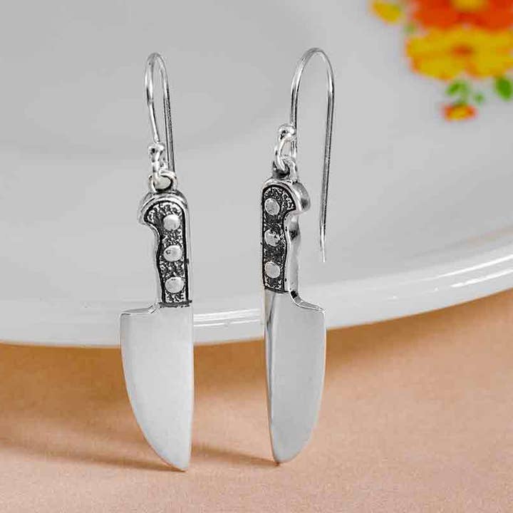 Sterling zilveren oorbellen met keukenmes, 45 x 7 mm voor wholesale door Nina Designs