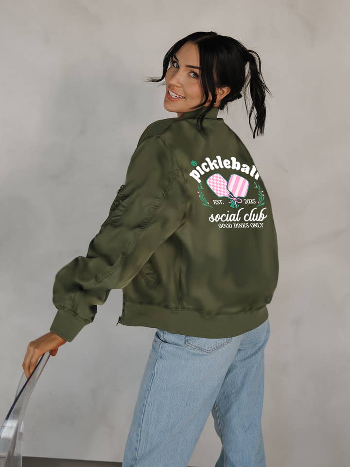 Pickleball Social Club Bomber Jacket - Sporty Chic League  for wholesale by Spikes and Seams