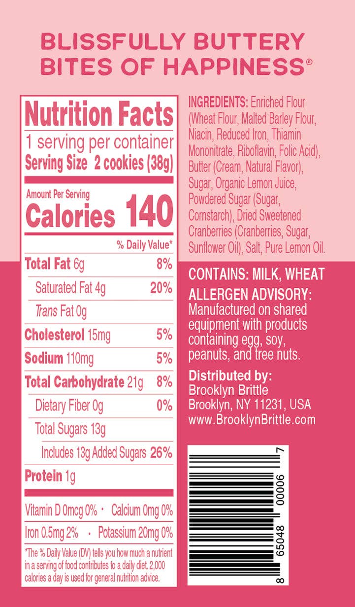 Brooklyn Brittle - Vente Biscuits - Biscuit Croquant Italien – Citron Canneberge | Pack de Collation2