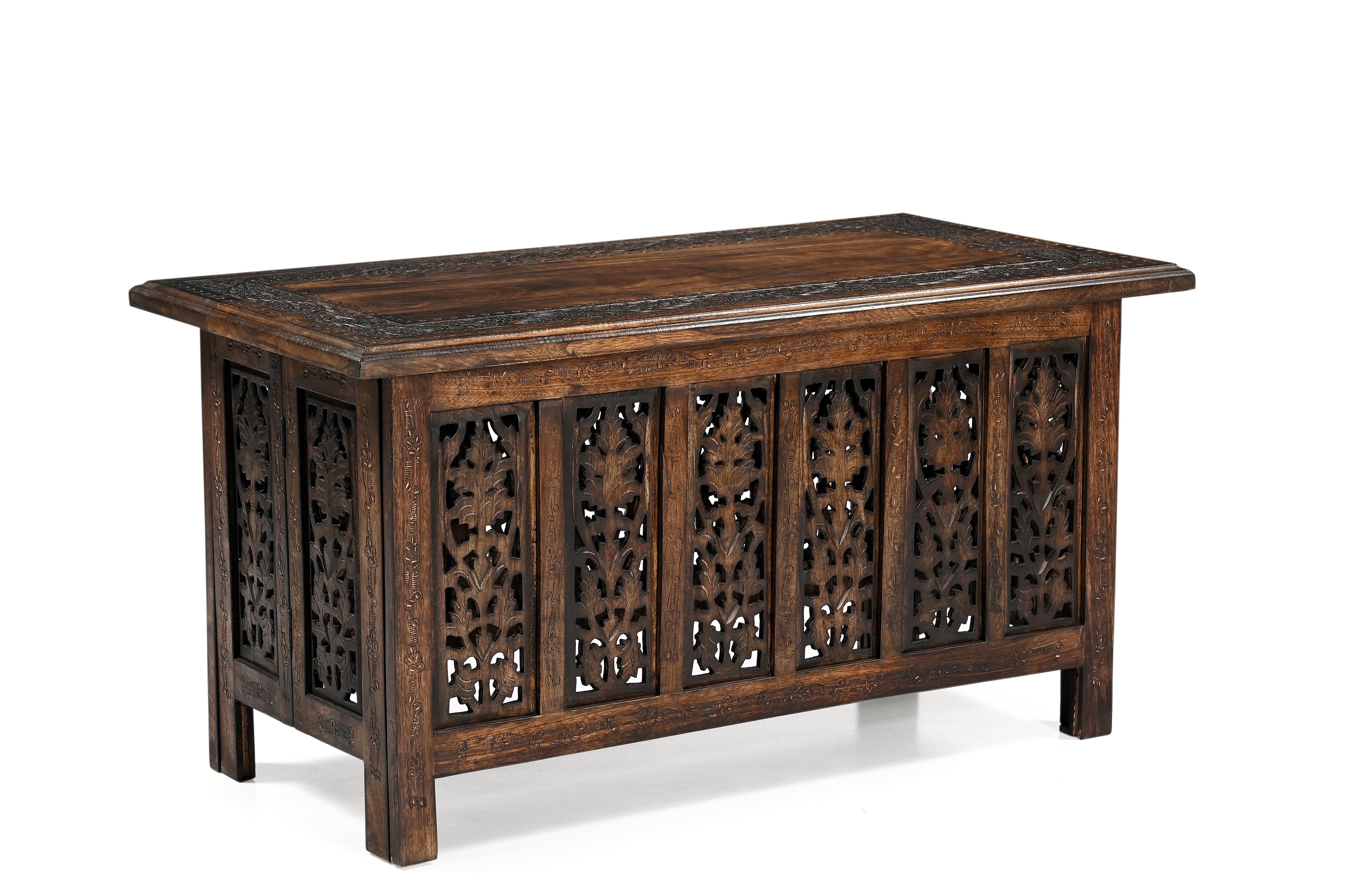 iAnanas - Wholesale Coffee Table - Vintage Solid Mango Wood Coffee Table - Handmade Wooden Coffee Table with Carved Details, Brown Finish, Decorative and Sturdy for Living Room - 92 x 45 x 45 cm1