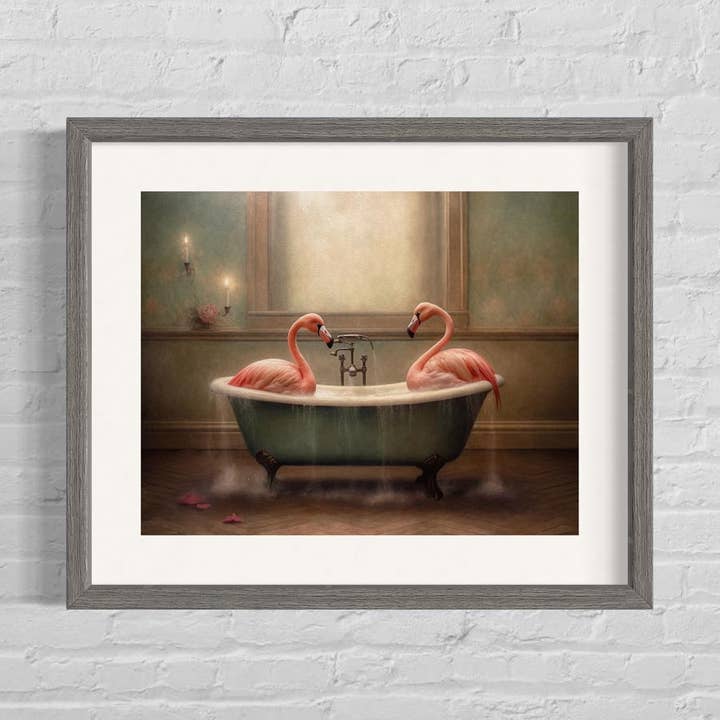 Salty Alyce - Wholesale Art Print - Pink Flamingo in the Bathtub Wall Decor AXS13
