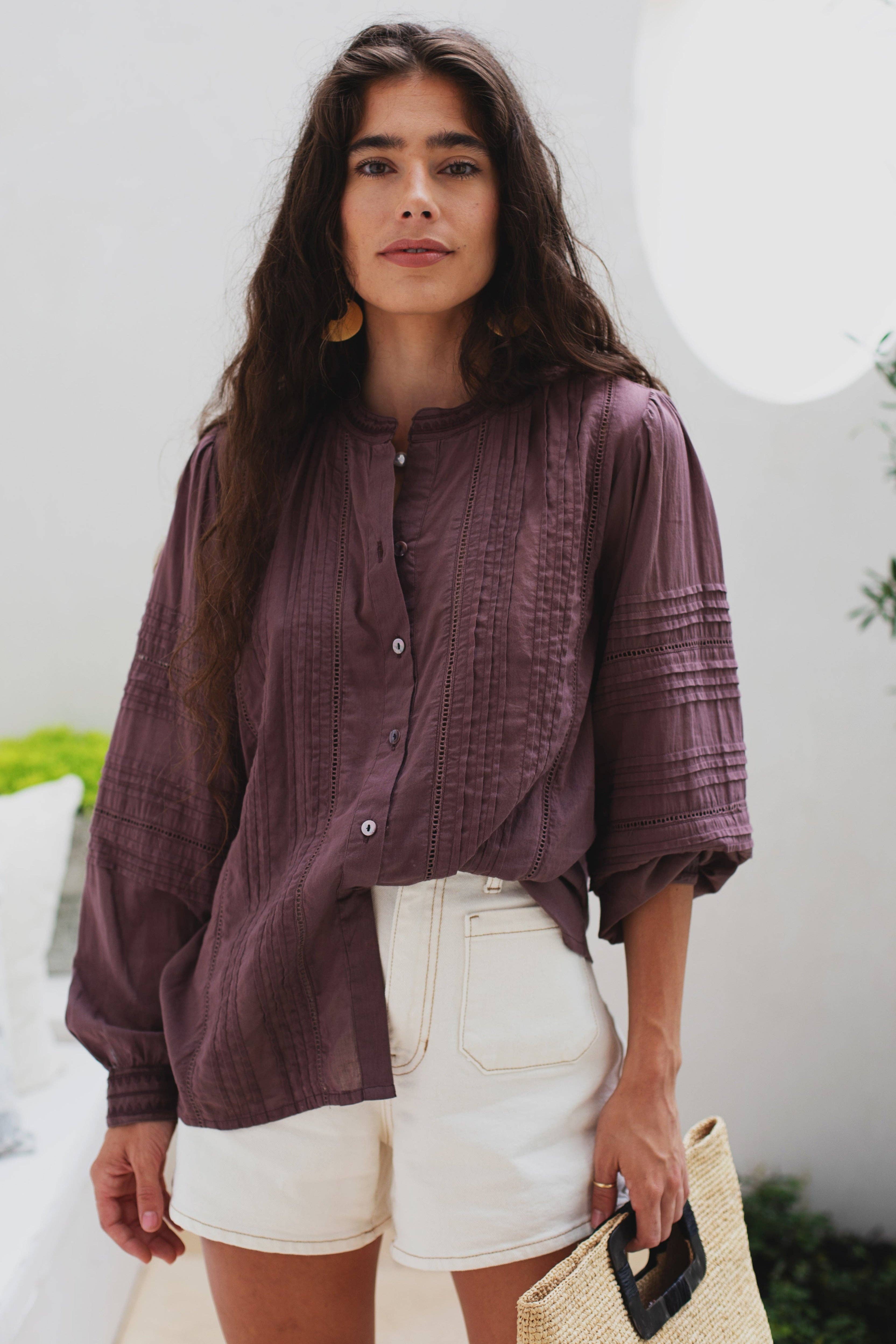 Ex Voto - Wholesale Button Down Shirt - Women's - Olivia Blouse in Plum by ExVoto0