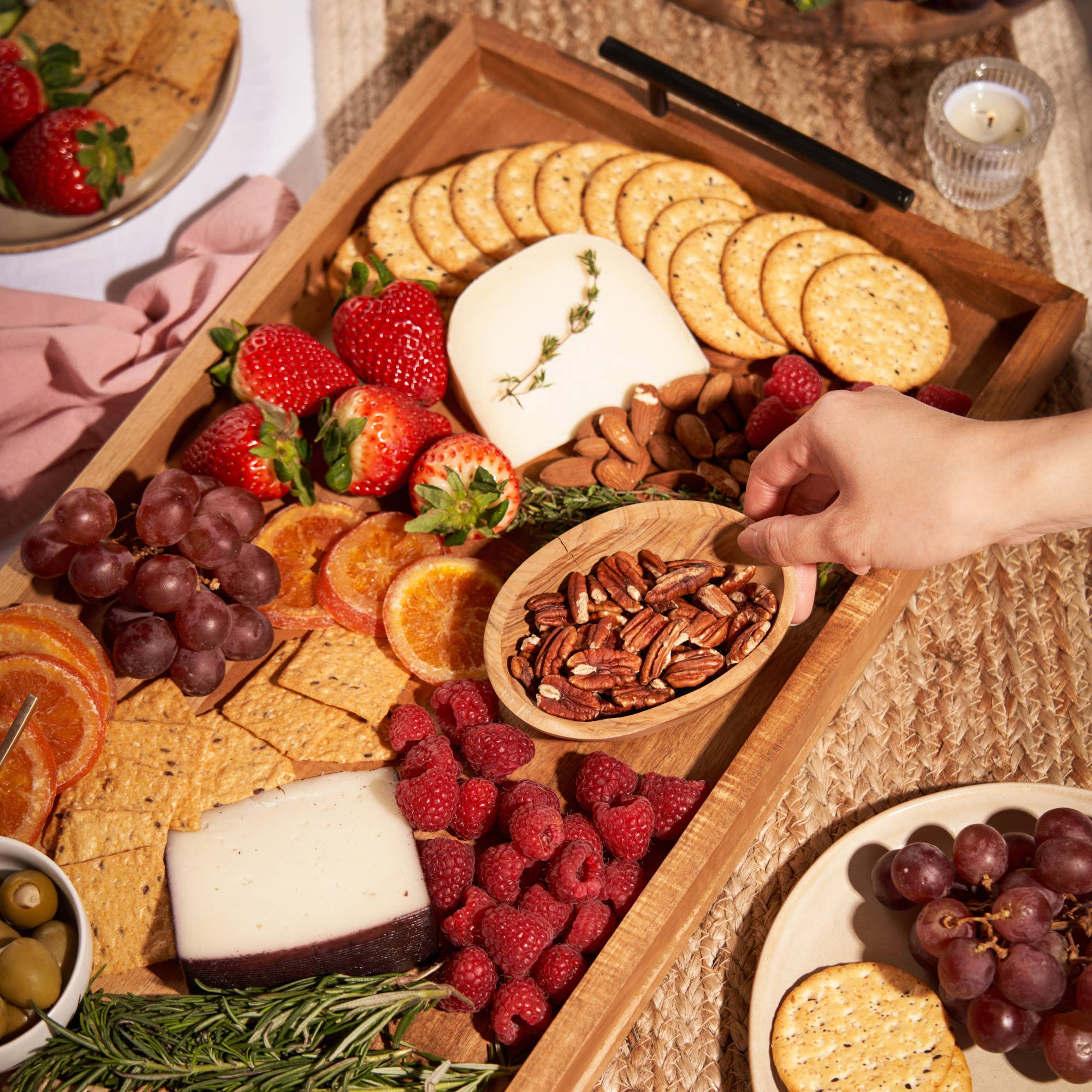 Twine - Wholesale Serving Tray - The Longboard 36 inch Acacia Cheese Platter w Metal Handles2