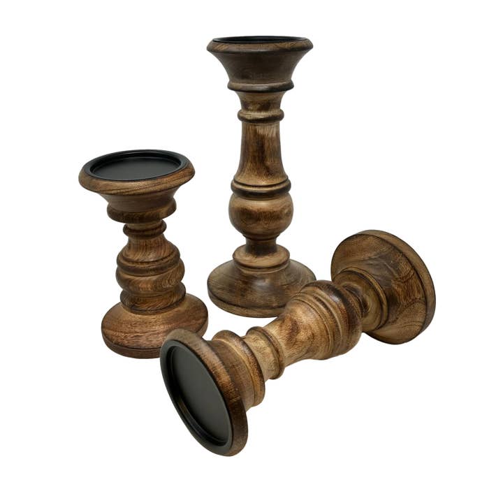 Wilco Home - Wholesale Candle Holder - Set of 3 Dodge House Wood Pillar Candle Holder
