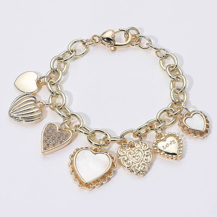 Sensibling Corp. - Vendita all'ingrosso Braccialetto con ciondolo/pendente - Bracciale con ciondolo a cuore in madreperla e zirconi placcato oro 14K