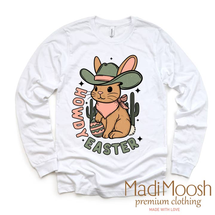 Madi Moosh - Wholesale Screen Printed T-Shirt - Kids - Howdy Easter Bunny Western Shirt - Kids Western Tee4