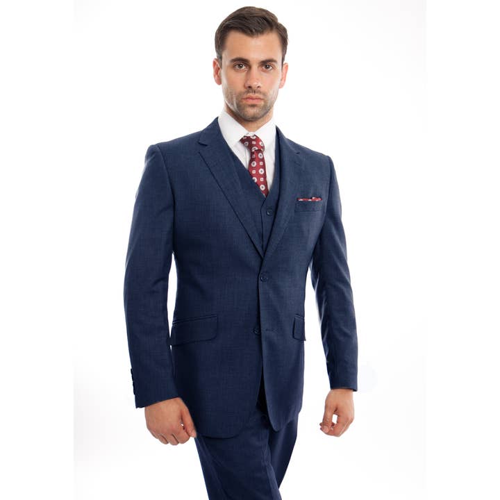 Suits America - Wholesale Suit Set - Men's - Mens Suit Premium Wool 3pc Modern Fit w/ Vest, Indigo