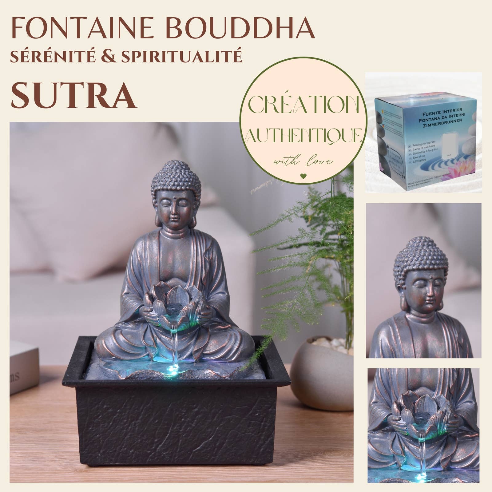 Zen'Arôme - Wholesale Tafelbladdecoratie - Buddha Sutra decoratieve fontein met LED-verlichting1