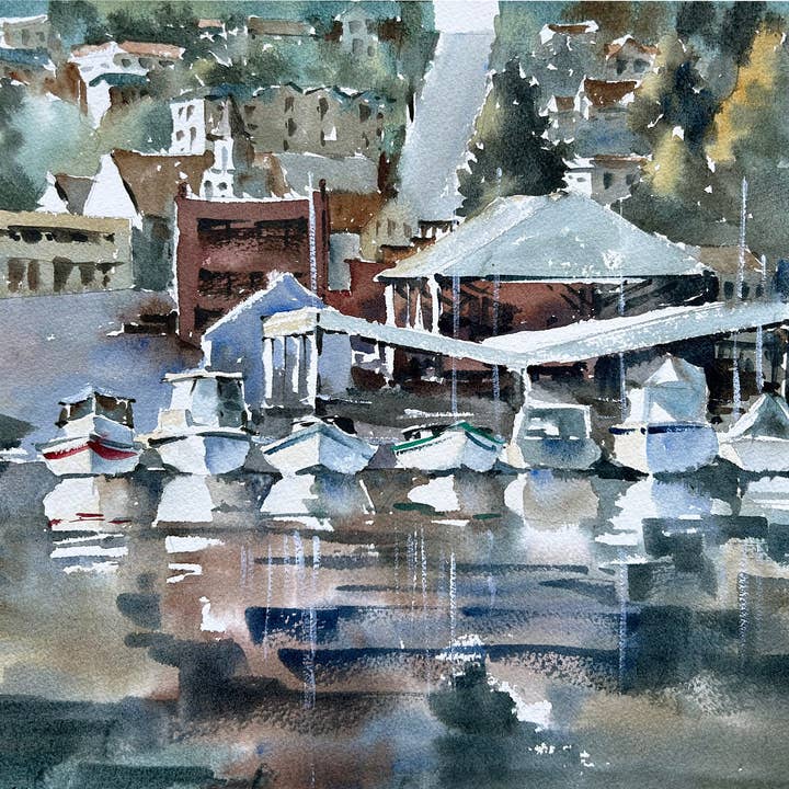 Gig Harbor Boatyard - Limited edition print for wholesale by Ina Xi Watercolor