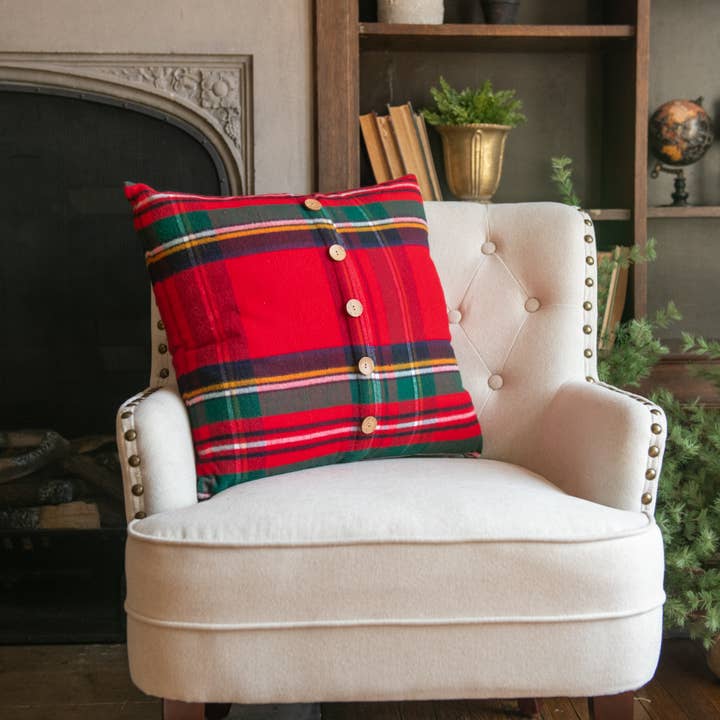 Ragon House - Wholesale Throw/Decorative Pillow - 20" SQUARE RED TARTAN PILLOW