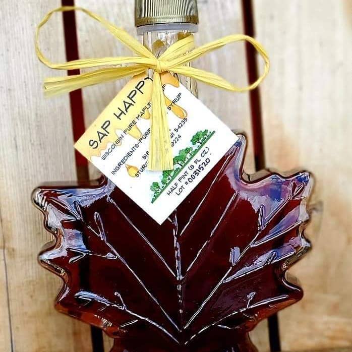 Sap Happy Maple Products - Wholesale Maple syrup - Maple Syrup Leaf Glass Bottle