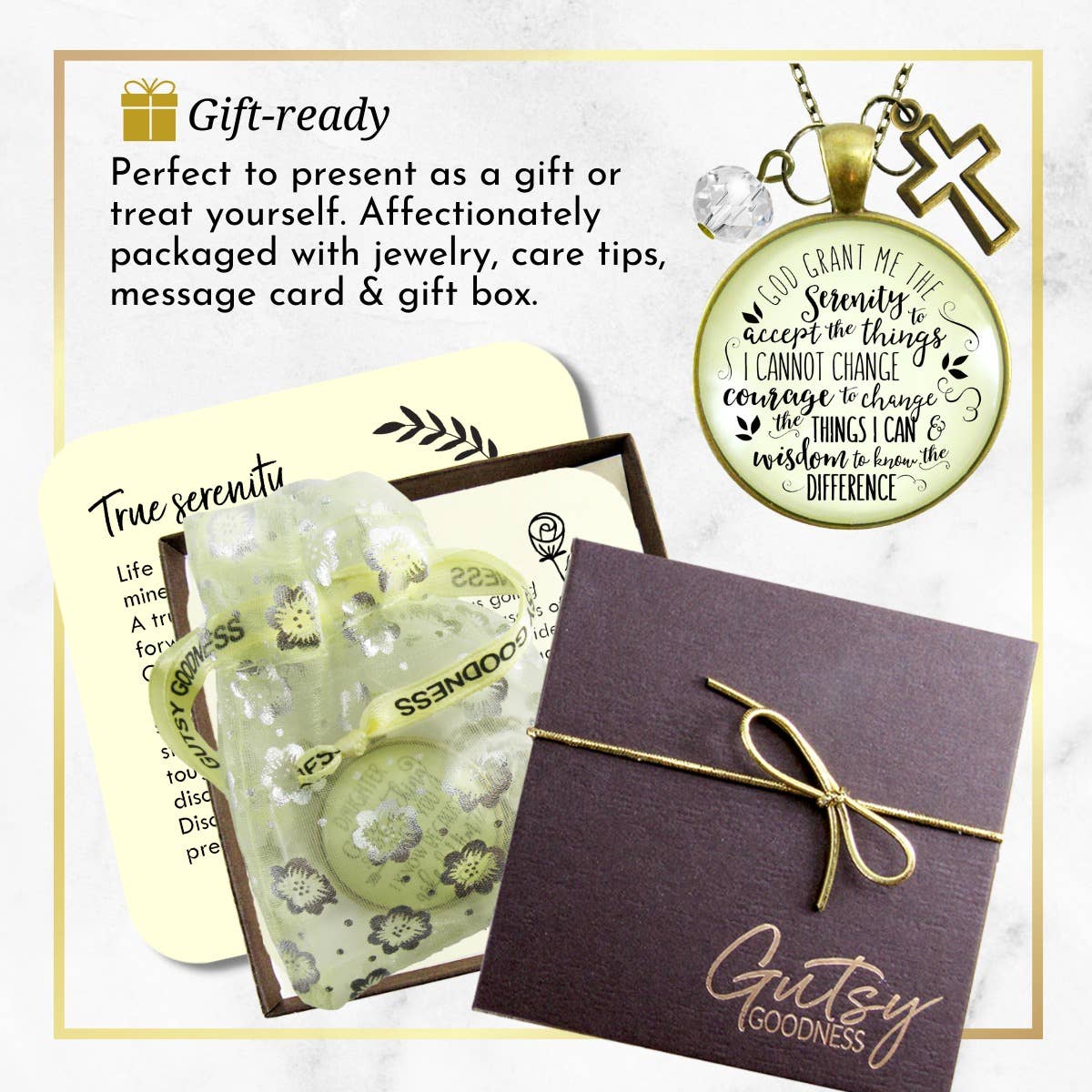 Gutsy Goodness - Vente Colliers à pendentif - Collier Serenity Prayer God Grant Me Strength pour femme0