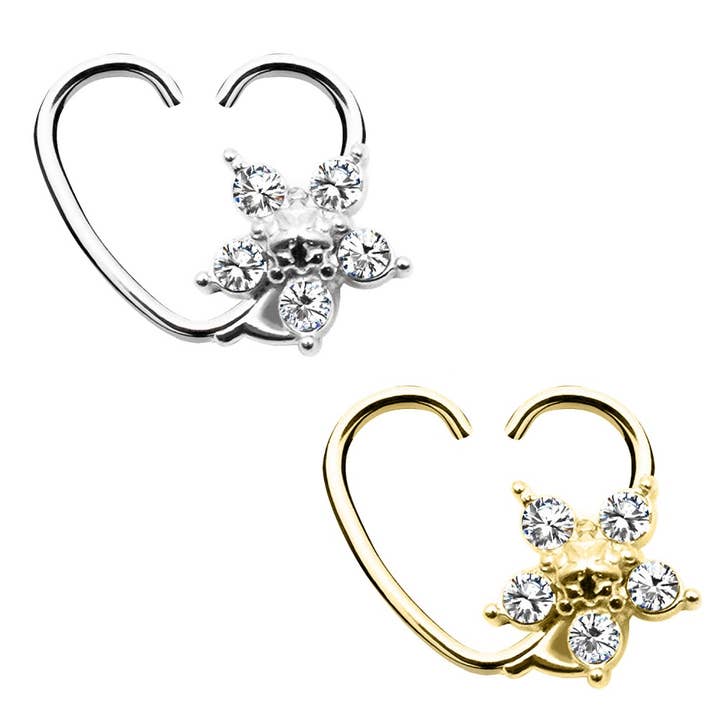 Awaken - Wholesale Single Earring - Heart Piercing with Flower - PJ-0681