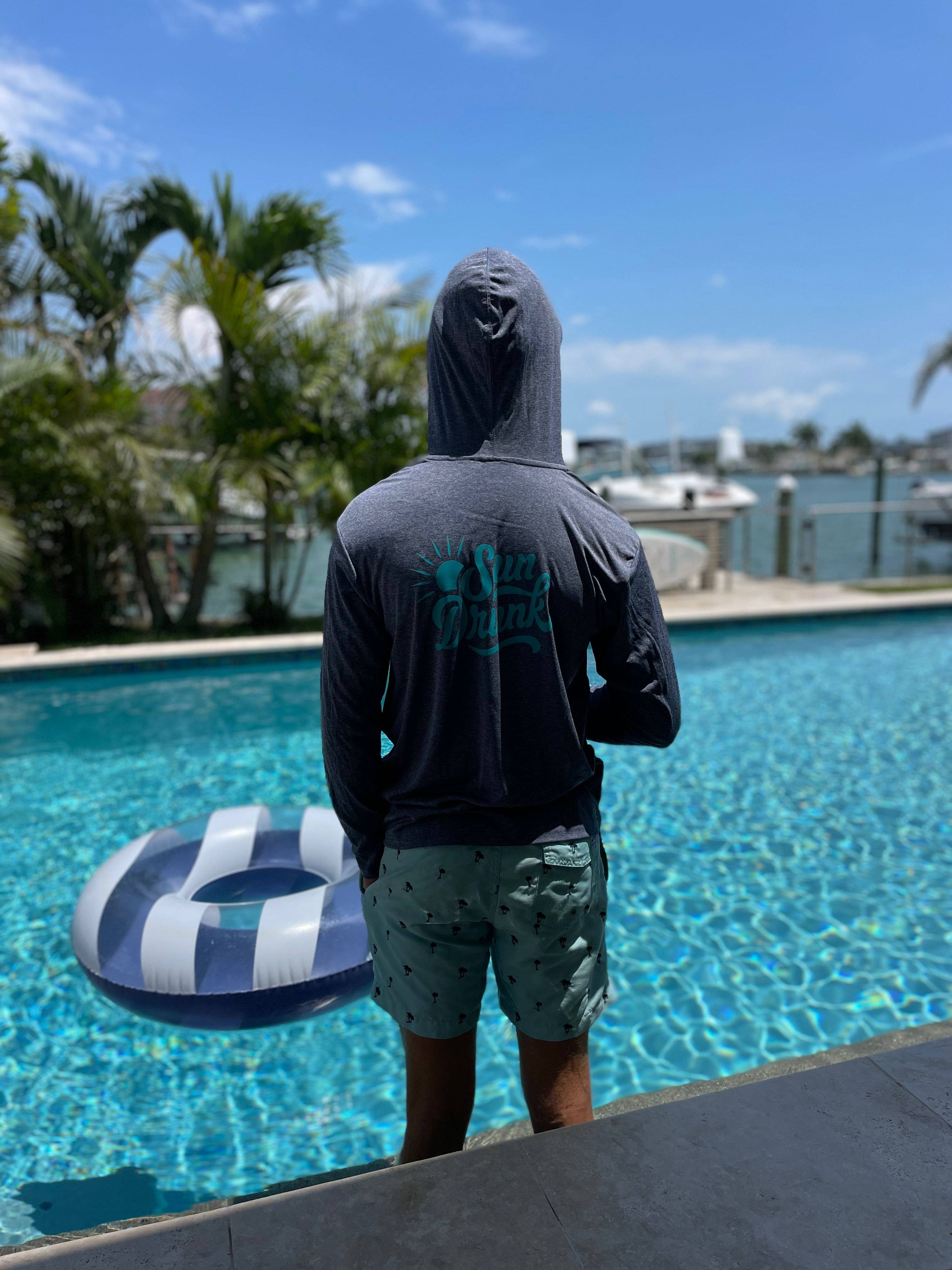 Sun Drunk - Wholesale Rashguard - Men's - UPF 50+ Sun Shirt - Heather Navy with Hood5