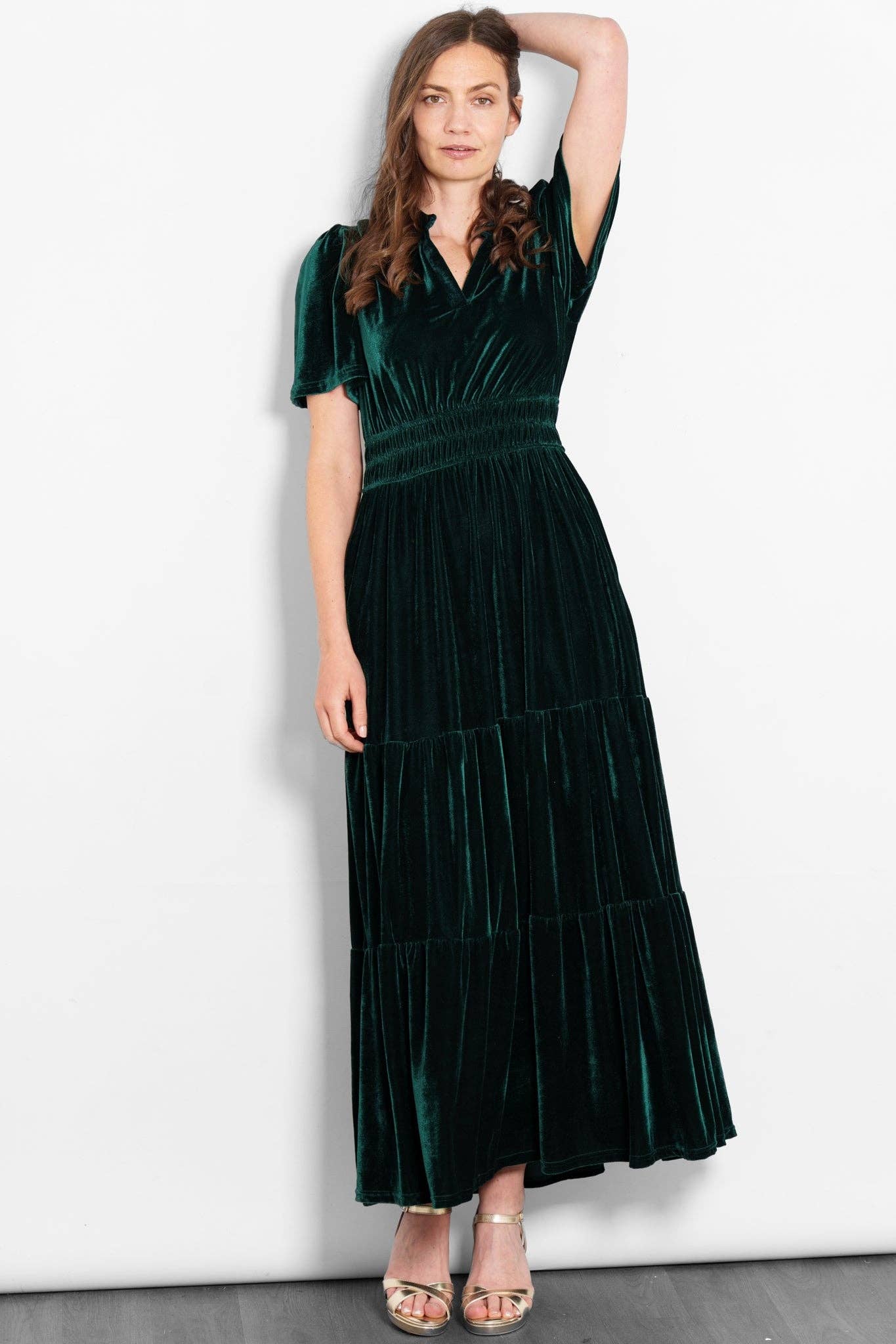 Sarta - Wholesale Dress - Women's - Roxy Tiered Maxi Dress- Green, Velvet1