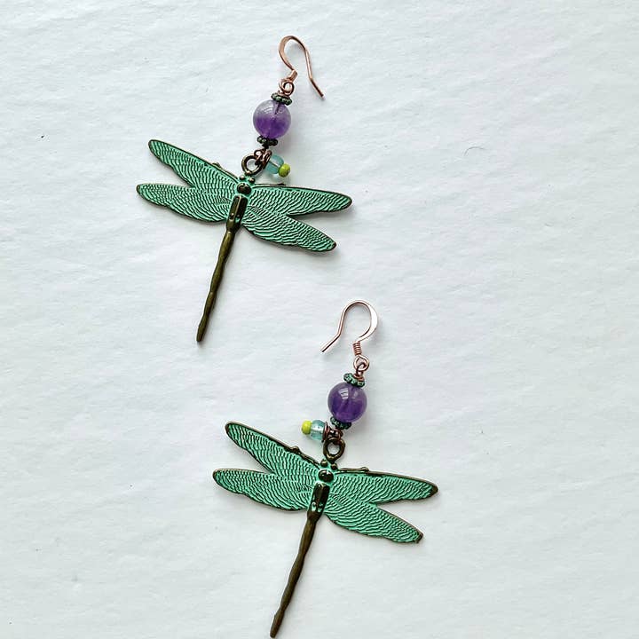 Dragonfly Earring: amethyst for wholesale by Spirit Shack