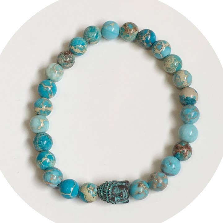 Mens Turquoise Imperial Jasper with Verdigris Buddha for wholesale by Oriana Lamarca Designs