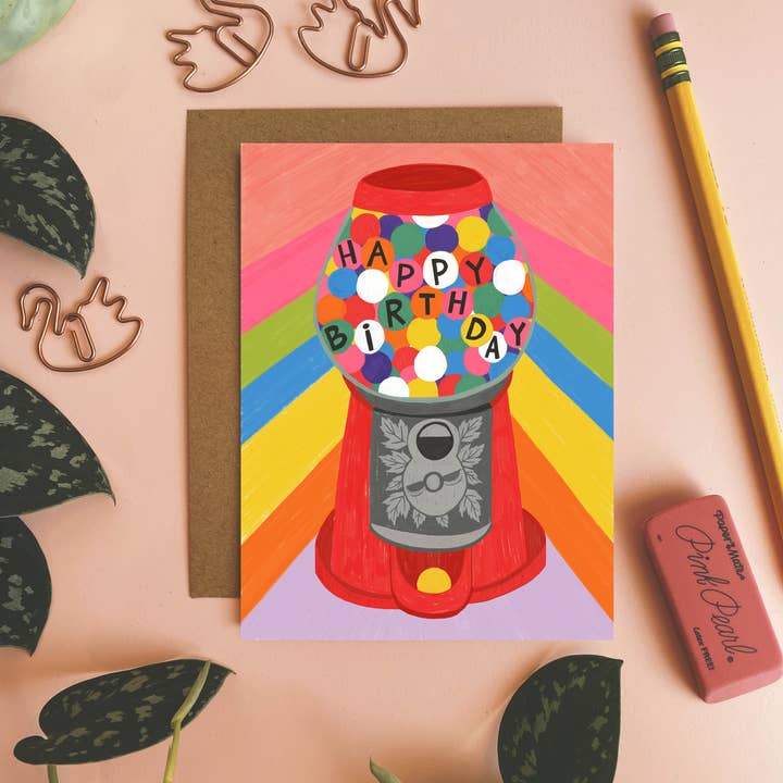 Gumball Machine Birthday Card - Kids Greeting Card for wholesale by Dream Folk Studio