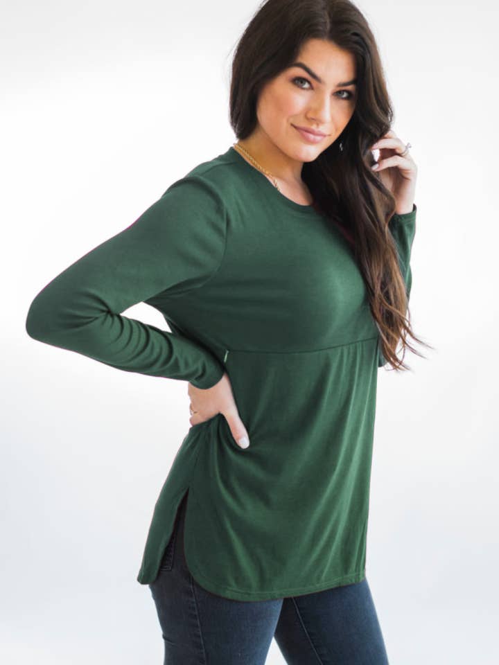 Long Sleeve Nursing Tunic Top - Pine Green for wholesale by Nursing Queen